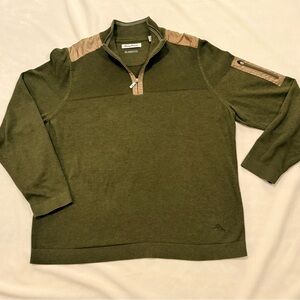 Tommy Bahama Olive Zip-Up Sweater with Beige Details